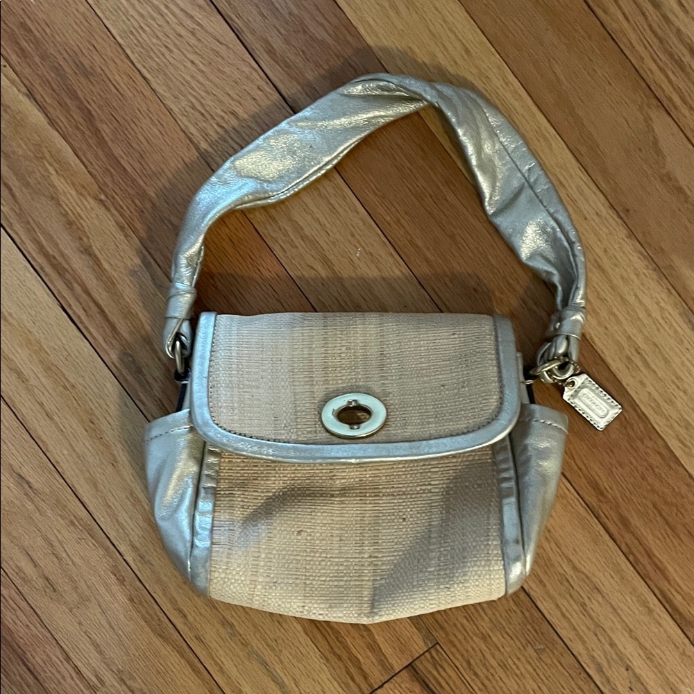 Coach raffia and Gold Bag